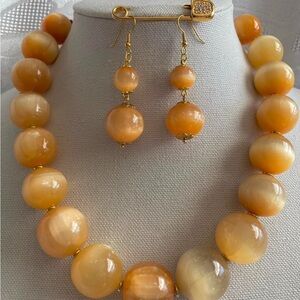 Elegant Gold Beaded Necklace and Earring Set